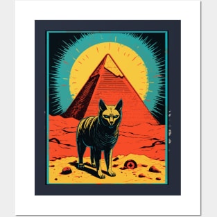 Egyptian Cat God Bast Retro Vintage Pyramid Posters and Art